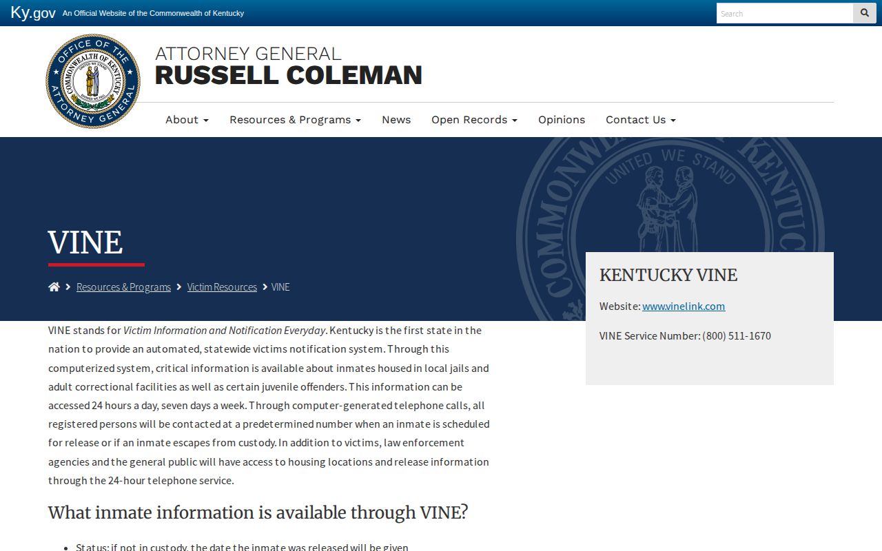 Kentucky VINE timing for Elliott County inmate release alerts